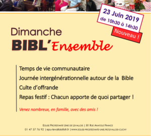 « Bibl'Ensemble » et Culte d'offrande avec éveil biblique, école biblique et repas de fin d’année scolaire.