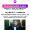 Offrande musicale à l’attention du Pasteur Jean-Charles Tenreiro le dimanche 26 juin à 16 heures
